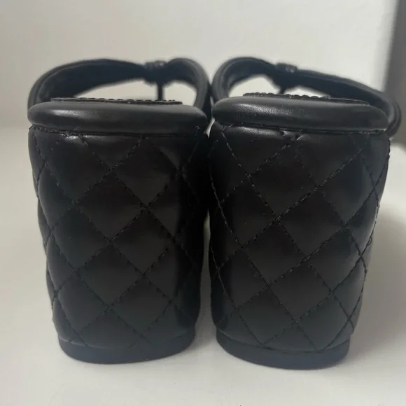Chunky Platform Wedge Slip On Thong Sandals Black Quilted Women’s 8 - Picture 8 of 13
